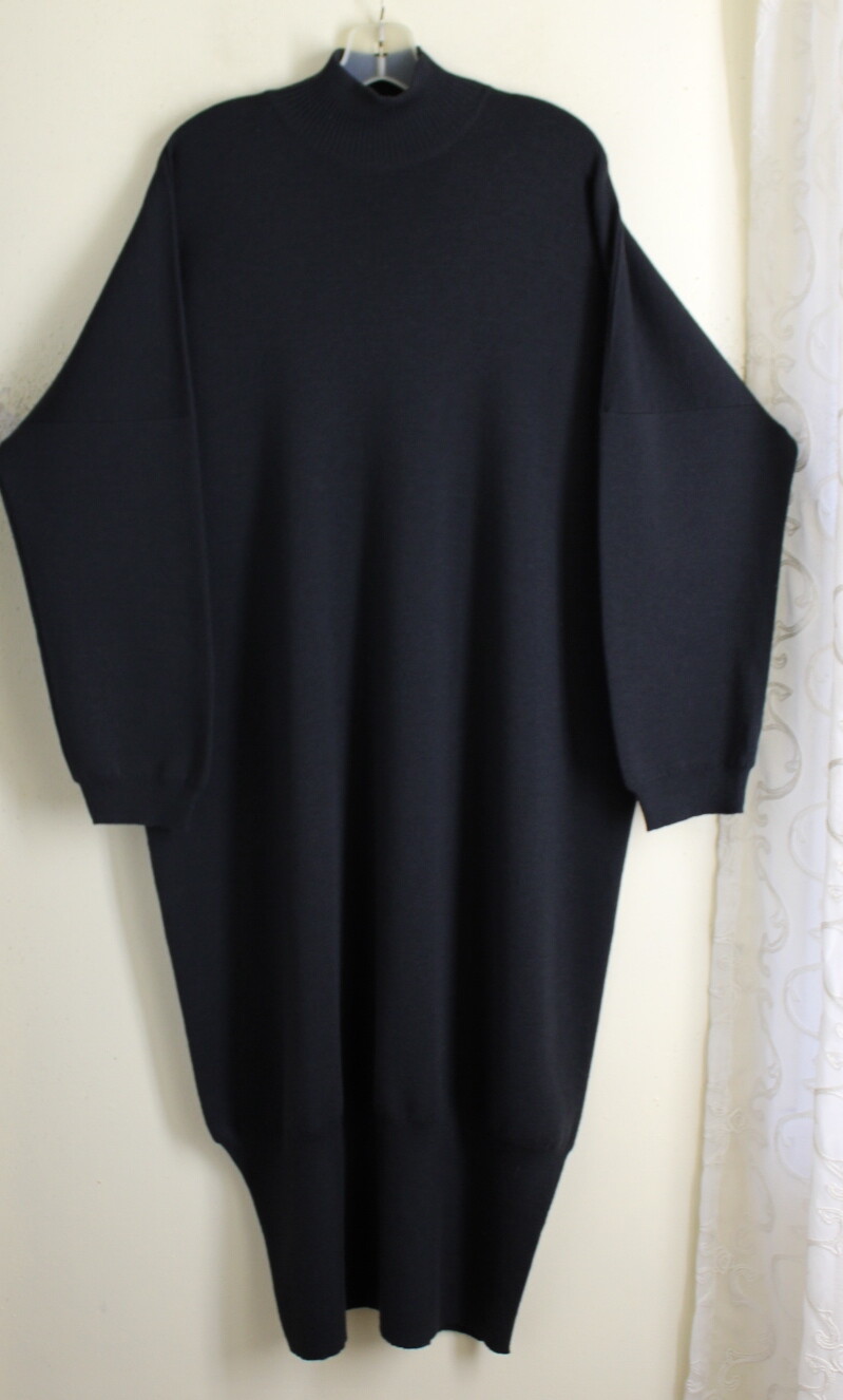 SHIRIN GUILD OS S M L XL 100% Wool 49″L Black Knit Sweater Dress Tunic Eskandar