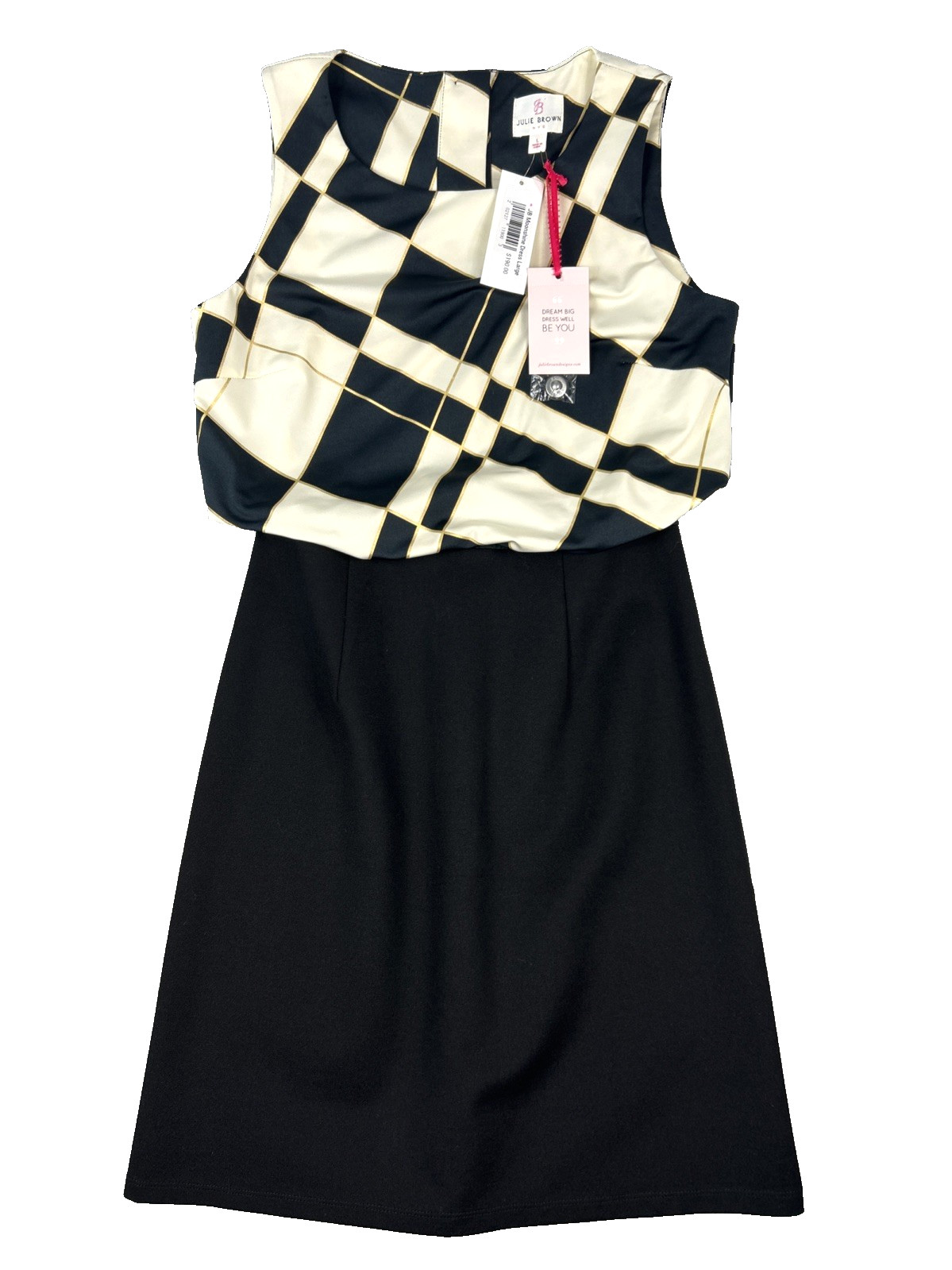 JB by Julie Brown Dress Victoria Large Black Cream Gold Sleeveless Career New
