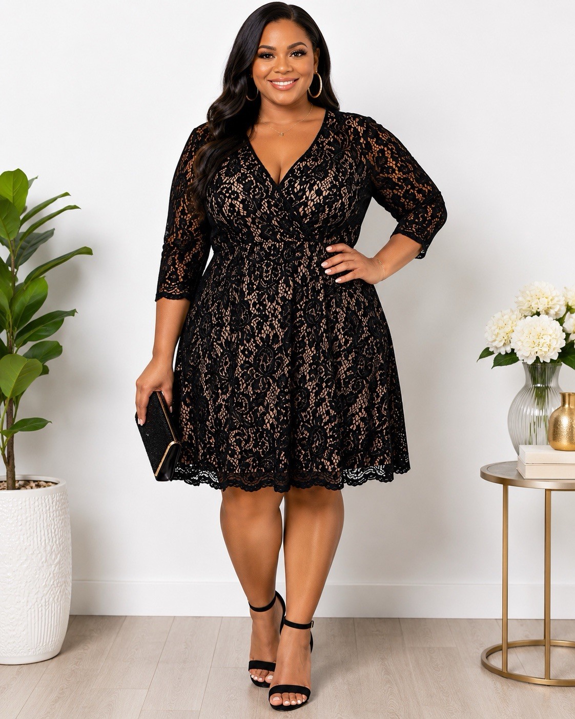 Lane Bryant Women’s Size 28 Black Lace Dress New Line Surplice V Neck