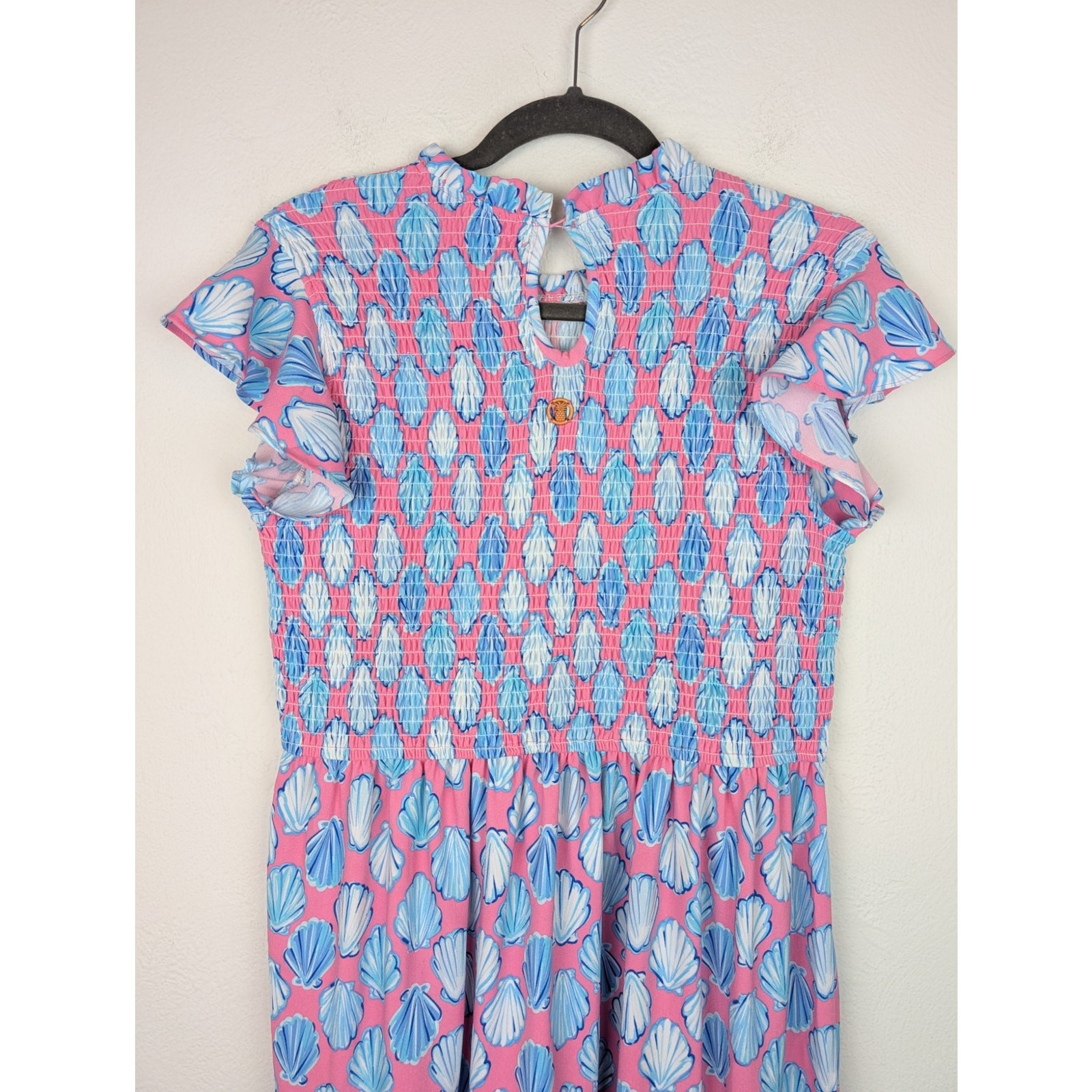Simply Southern Dress Maxi Shell Novelty Tiered Preppy Beach Pink Blue Size L