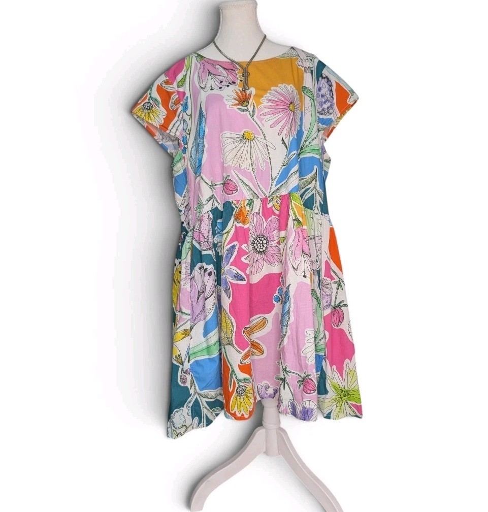 Gorman Size 18 Cotton Smock Dress Floral Mushroom Summer 2022 Dopamine Dressing