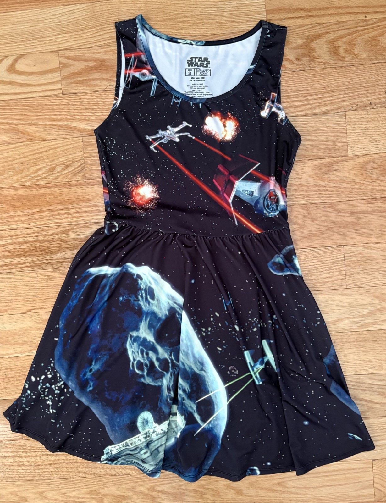 STAR WARS Mighty Fine Sz Small Black Dress Sleeveless Spaceship Galactic Battle