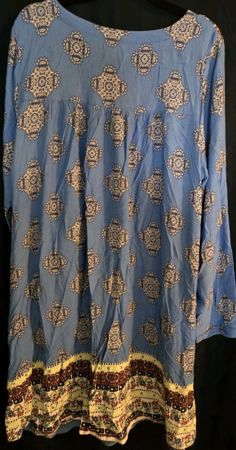 Red Camel Plus Midi Dress SZ 3X Blue Paisley Heirloom Boho Long Sleeve Dress