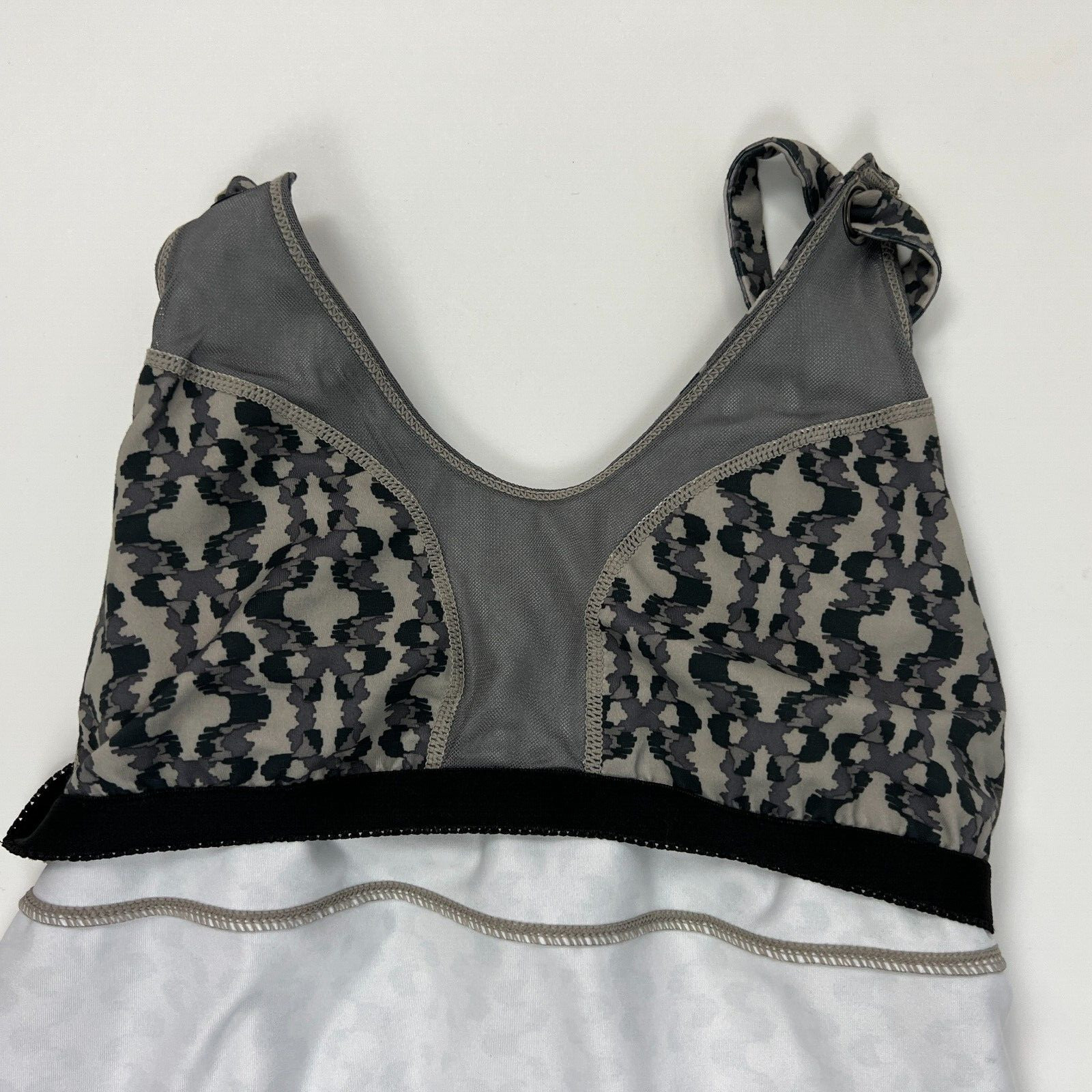 Merrell Womens M Gray Print Opti Wick UPF Strappy Dress Shelf Bra Beach Active