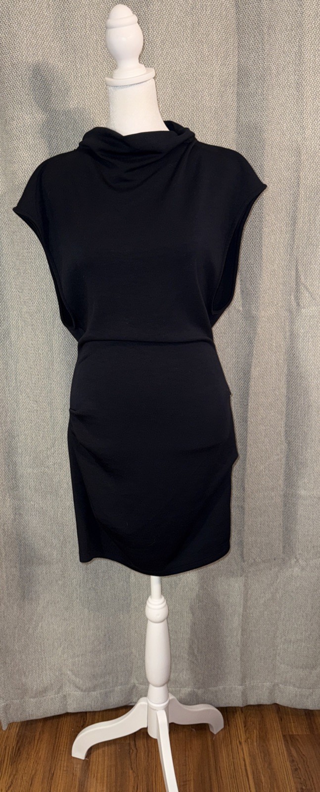 Free People Cap Sleeve Mini Dress Women’s Size Small Draped Back Black Soft Knit