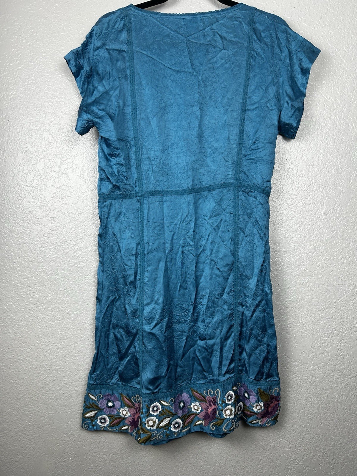 Sundance Catalog Malika Crinkle Embroidered Floral Lace Blue Dress Size XS
