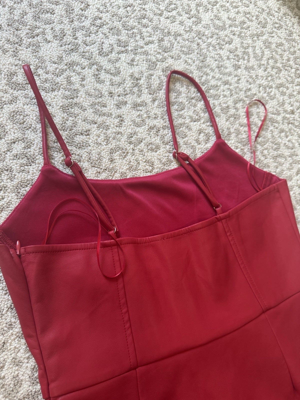 Dee Elly Red Leather Look Midi Dress Women’s Large NWOT Adjustable Straps