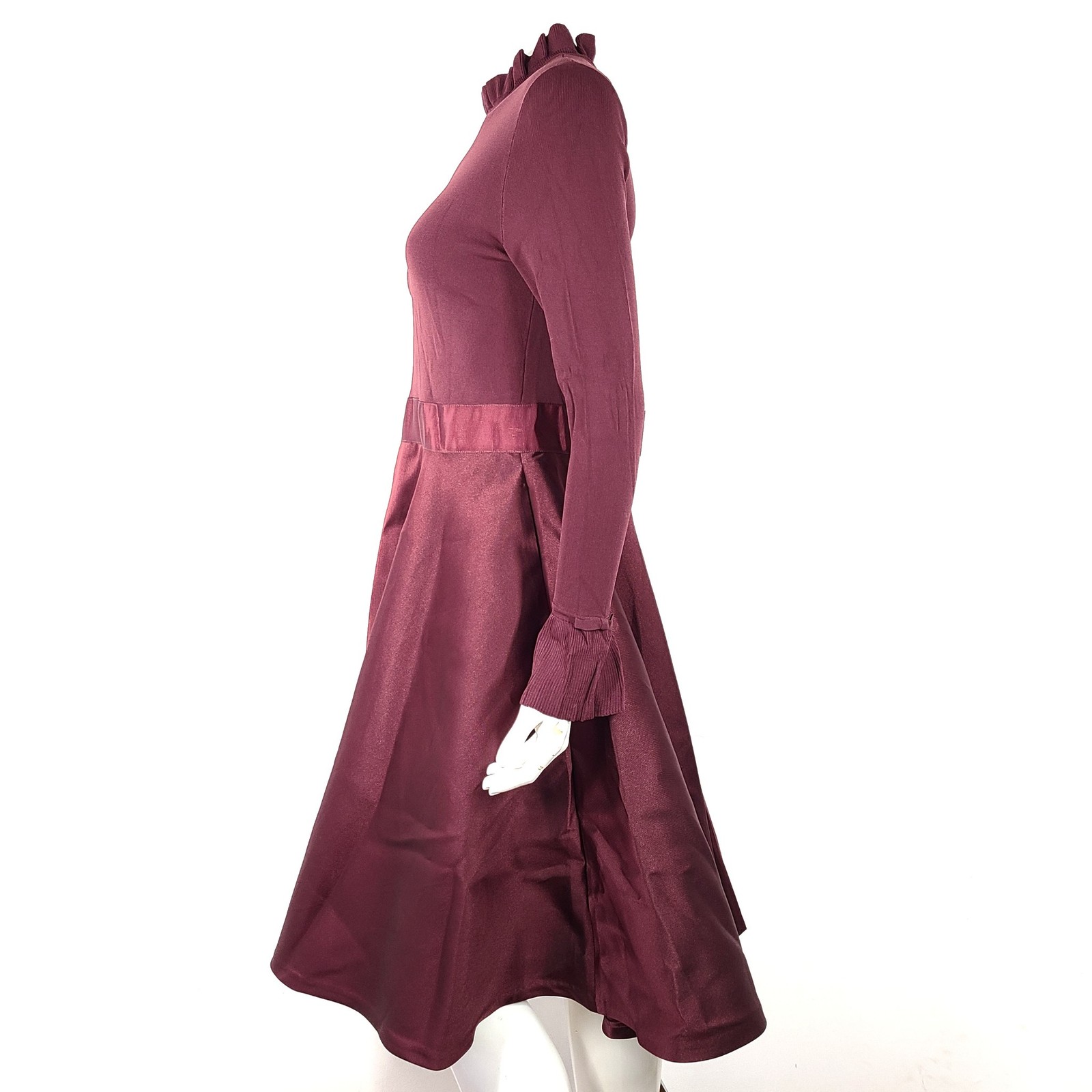 Ted Baker Zadi Cocktail Dress Fit & Flare Frill Neck 258627 Maroon Red Sz M/3