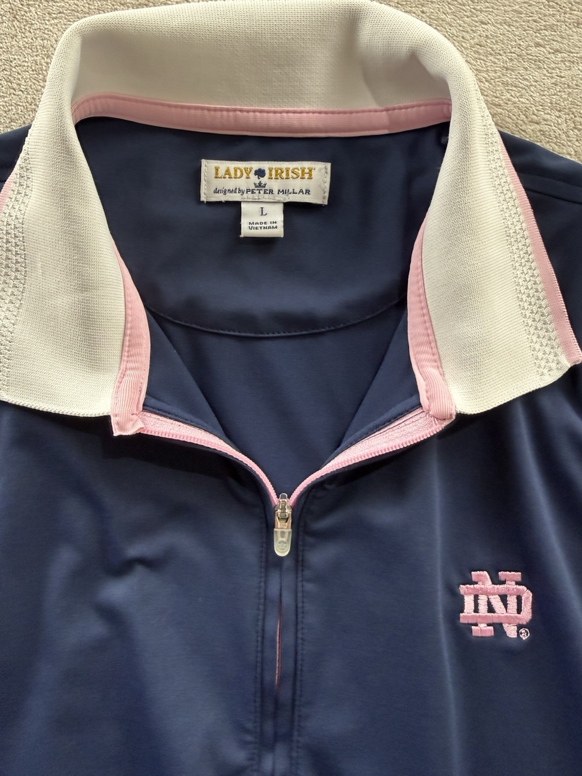 Lady Irish Peter Millar Notre Dame Navy Blue Collared Sleeveless Dress Size LG
