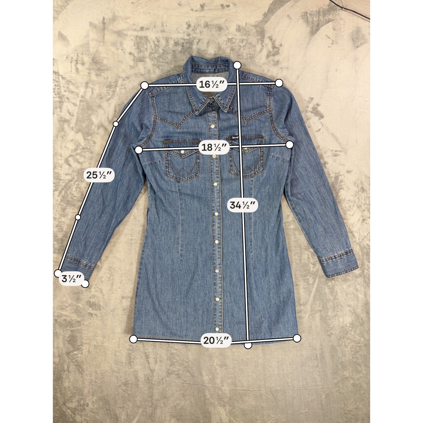 Wrangler Retro Western Denim Shirt Dress Women’s Size S | Small Blue Pearl Snap