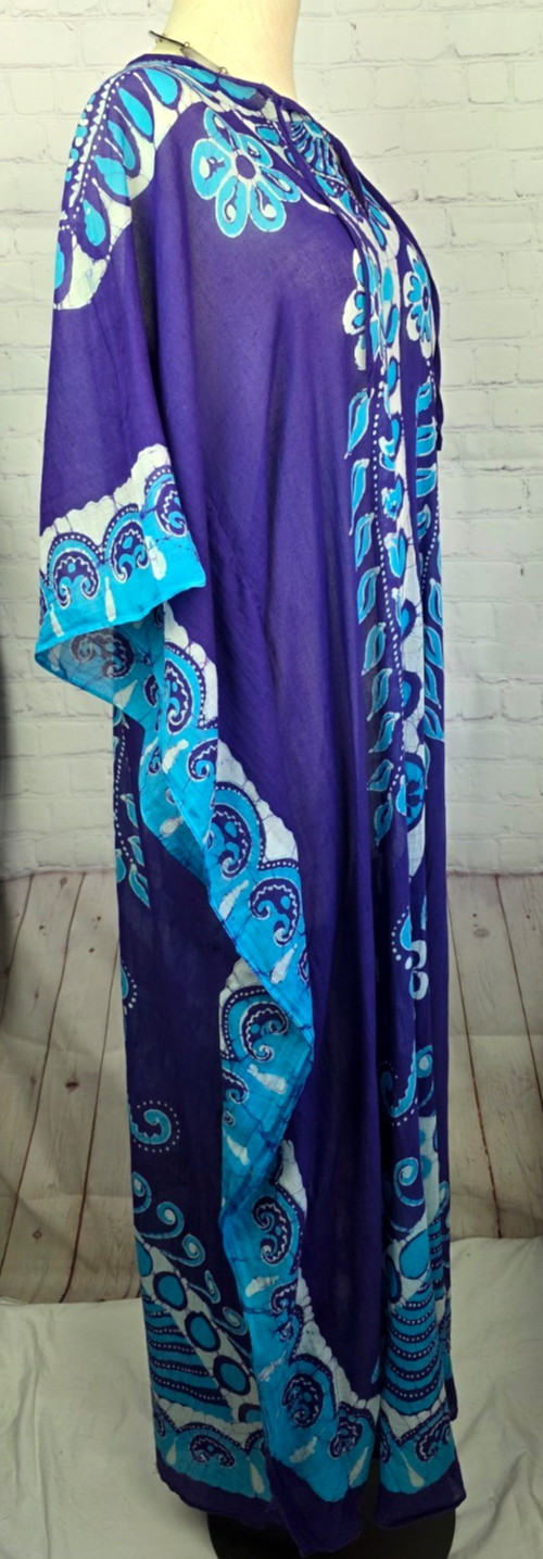 Batik Kaftan Dress Coverup Muumuu Handmade 100% Cotton Tropical Beachy Tribal L