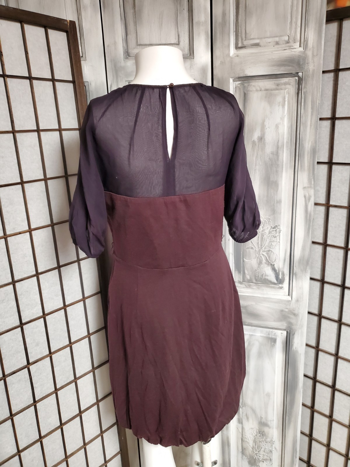 Development by Erica Davies 100% Soft Wool Dark Purple Dress S -M sheer Top