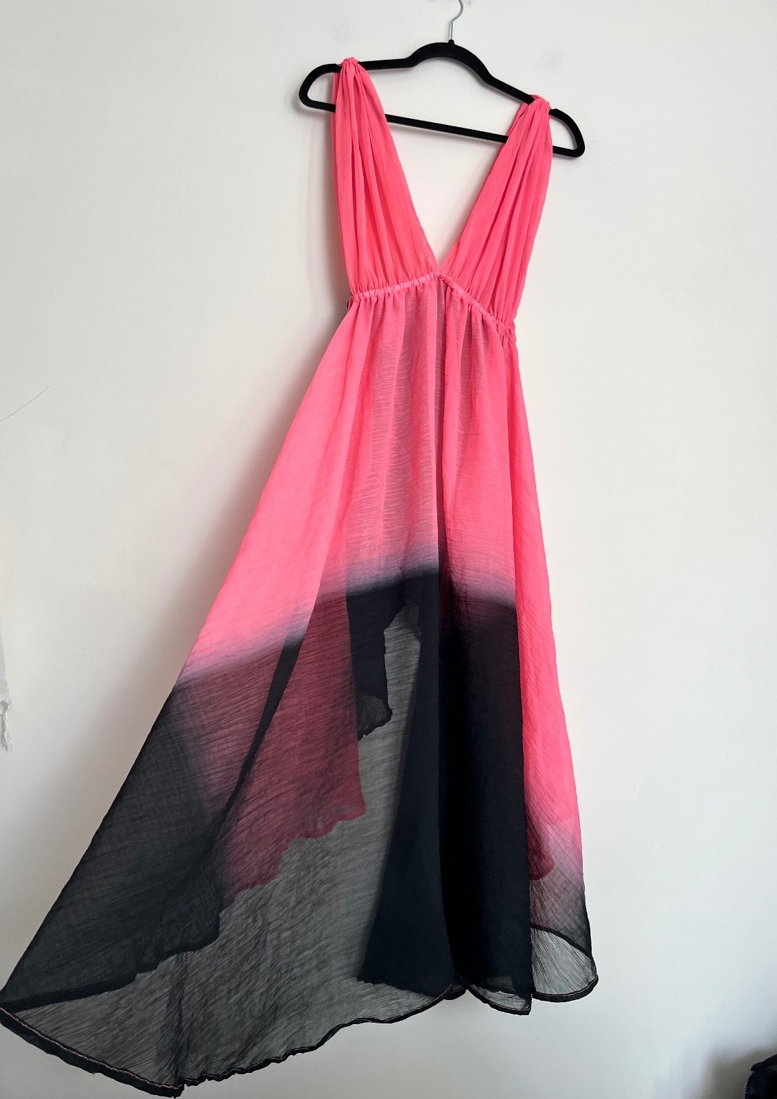F&F Pink Black Ombre Pleated High Low Maxi Dress – Size M