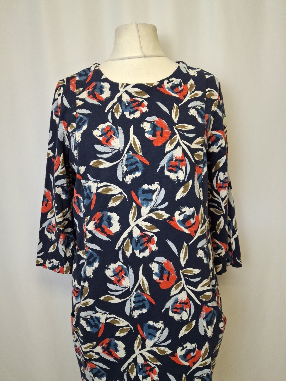 Seasalt Cornwall Shore Foraging Tunic Dress Pockets navy Blue Floral Long Sleeve