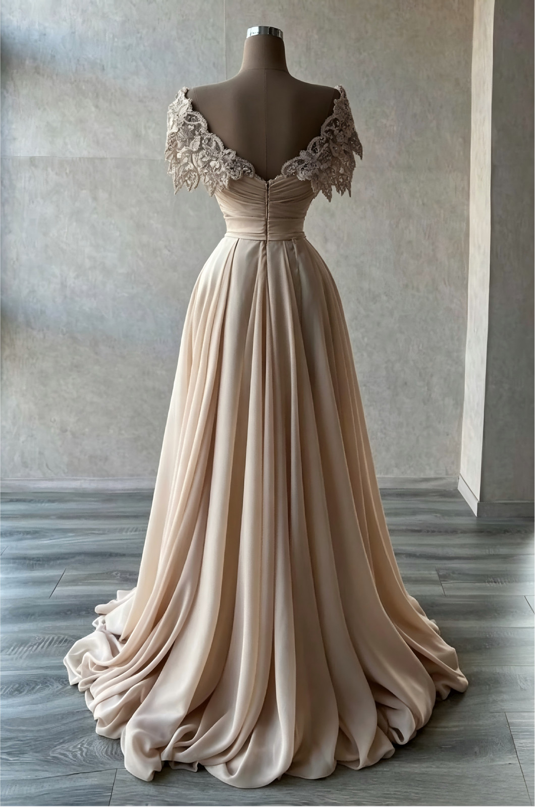 Champagne Evening Dresses Off The Shoulder A Line Elegant Party Prom Gowns