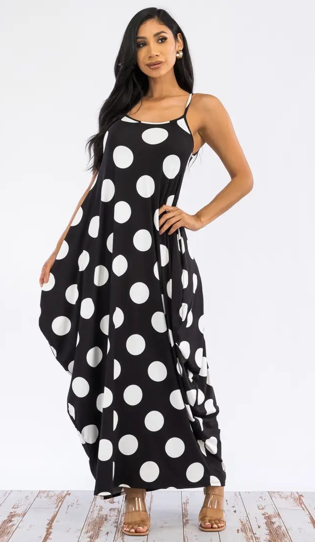 Polkadot Cami Maxi Pocket Dress Casual Plus/Regular Sizes