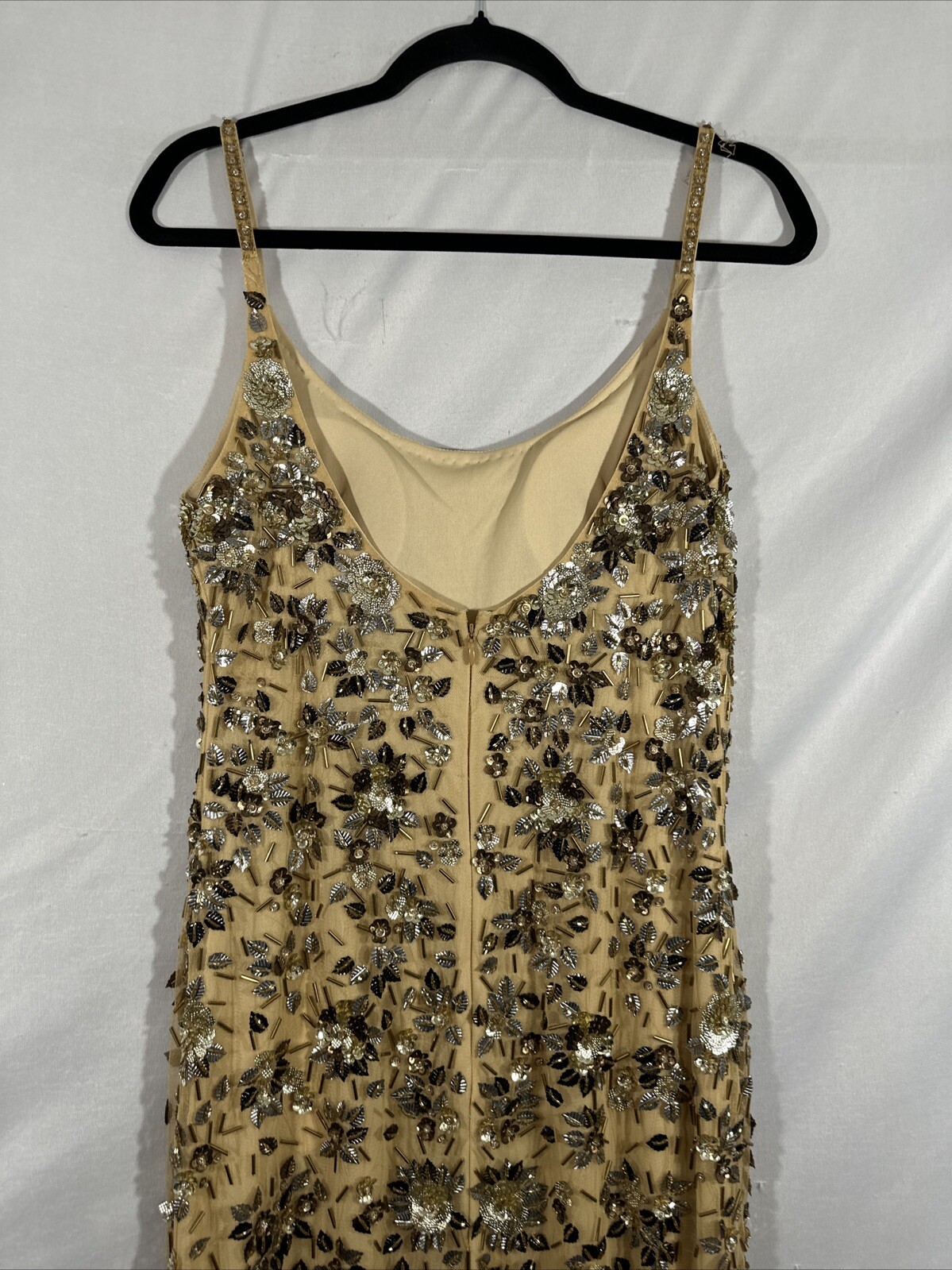 NWT Mac Duggal [ 8 ] 5477 Floral Embellished Scoop Neck Evening Gown Gold J1118