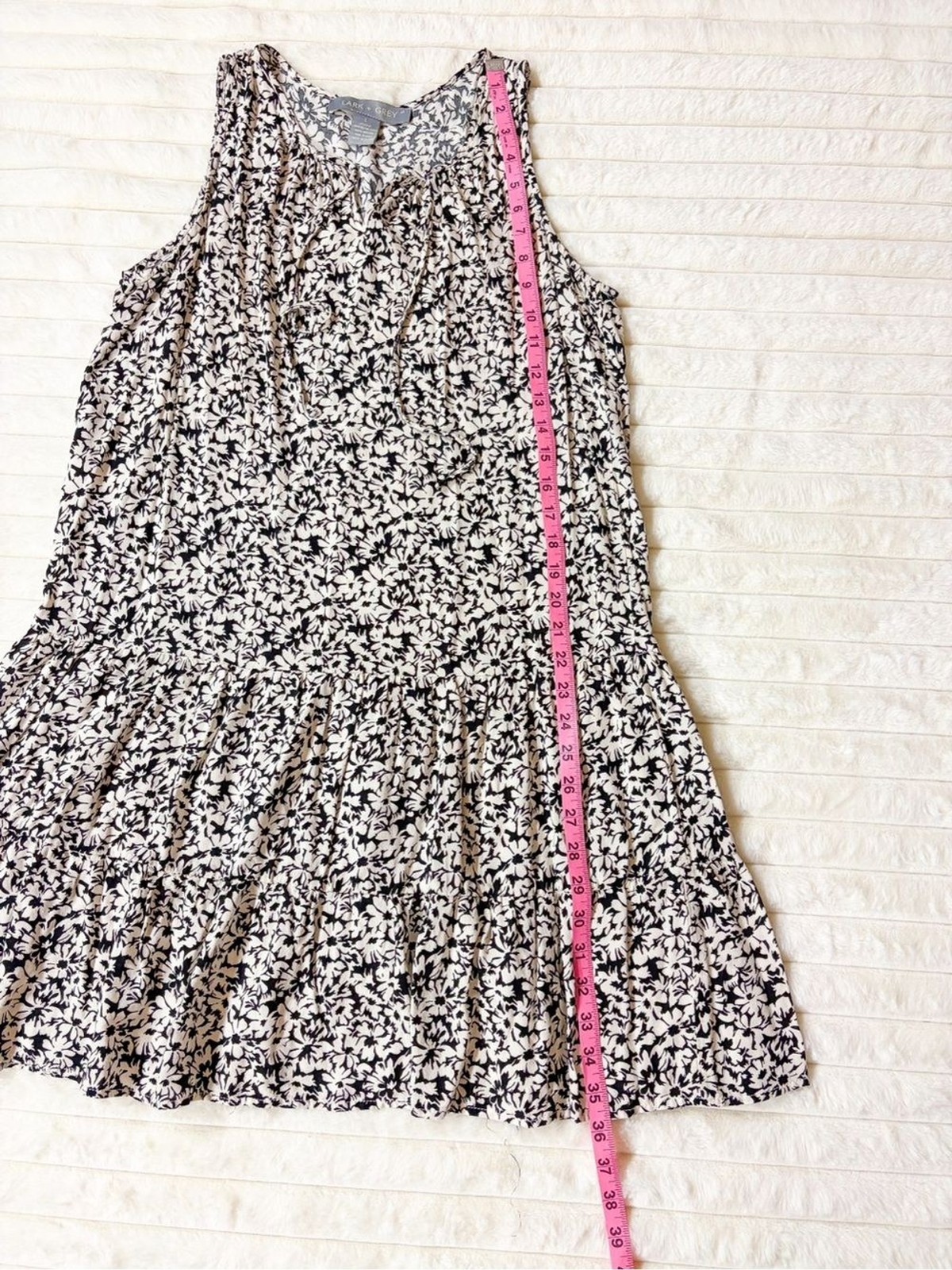 Lark & Grey Black & Ivory Floral Tiered Sleeveless Tunic Dress Size Large