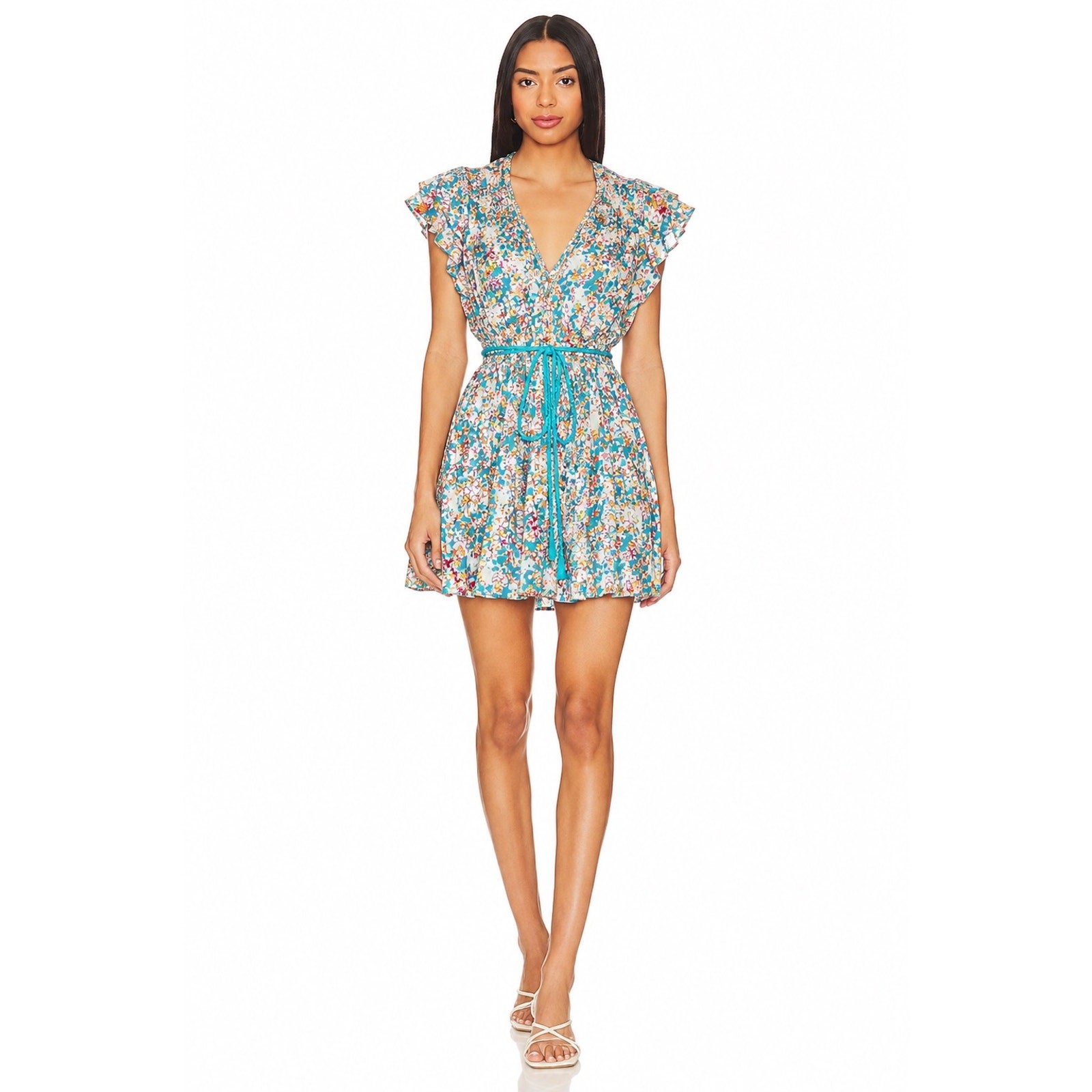 Poupette St Barth Bice Aqua Sweet Bell Tassel Resort Boho Mini Dress NWT Medium