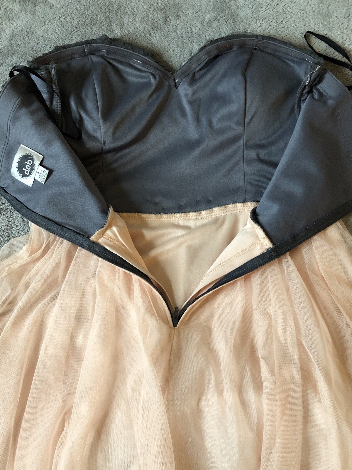 Deb Pink Gray Rhinestone Fem Ballet Fairy Core Strapless Mini Altered 28” Bust
