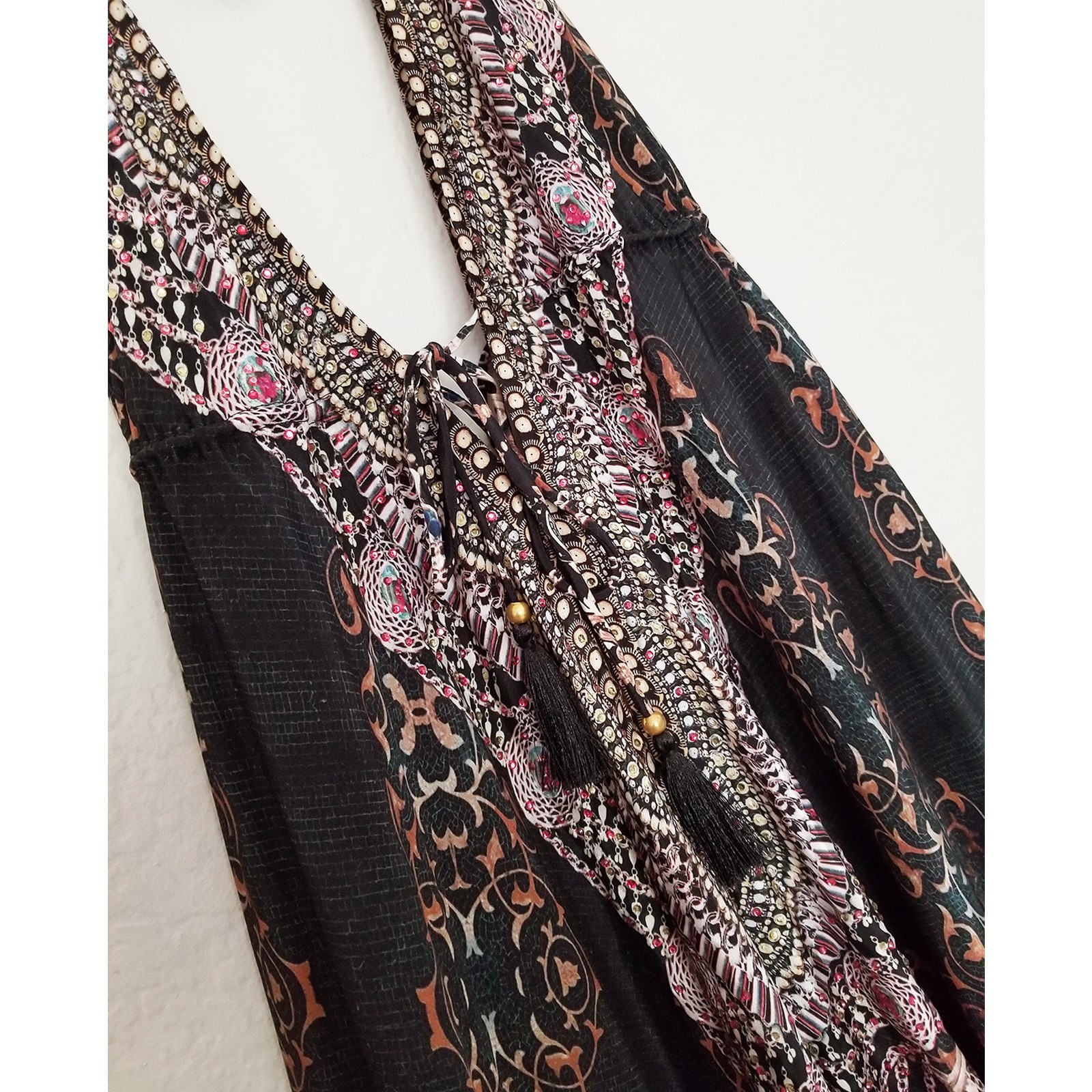 La Moda True Colours Halter 3-Way Maxi Dress Rhinestone Embellished Boho Goddess