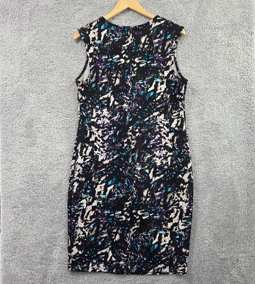 Mossimo Abstract Midi Sheath Sleeveless Dress XL Black Stretch Back Zip Career