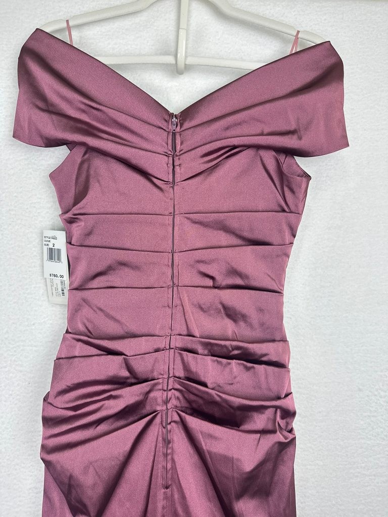 Teri Jon Rickie Freeman Gown 2 Pink Off Shoulder Satin Stretch Mermaid