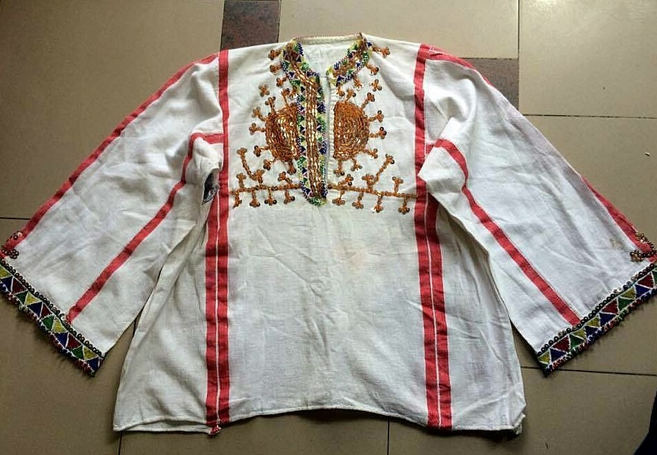 VINTAGE TRADITIONAL ALBANIAN FOLK WOMEN GIRL COTTON SHIRT EMBROIDERY WITH BEADS