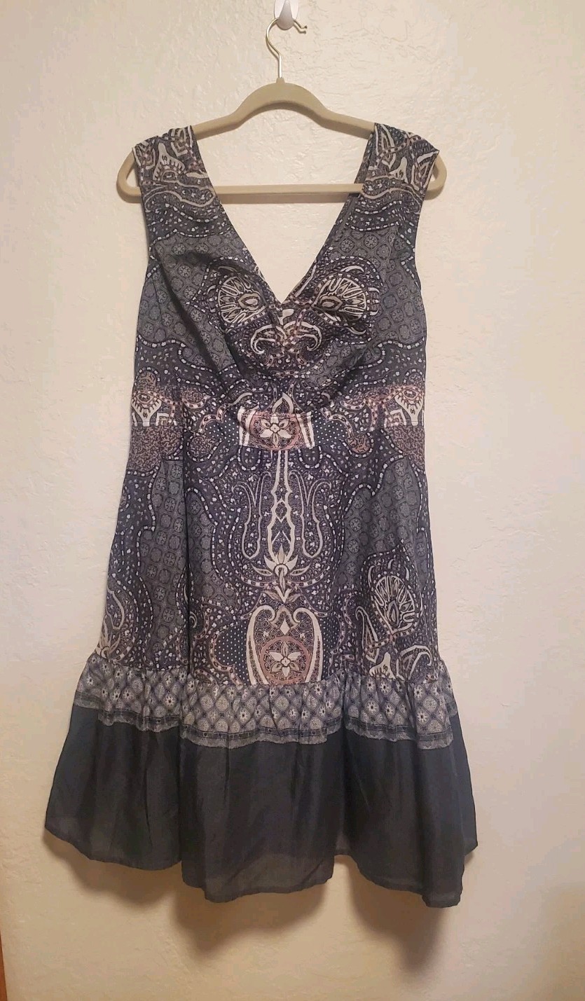 EShakti Summer Lightweight Boho Fit And Flare Midi Dress Sz 1X With Pockets