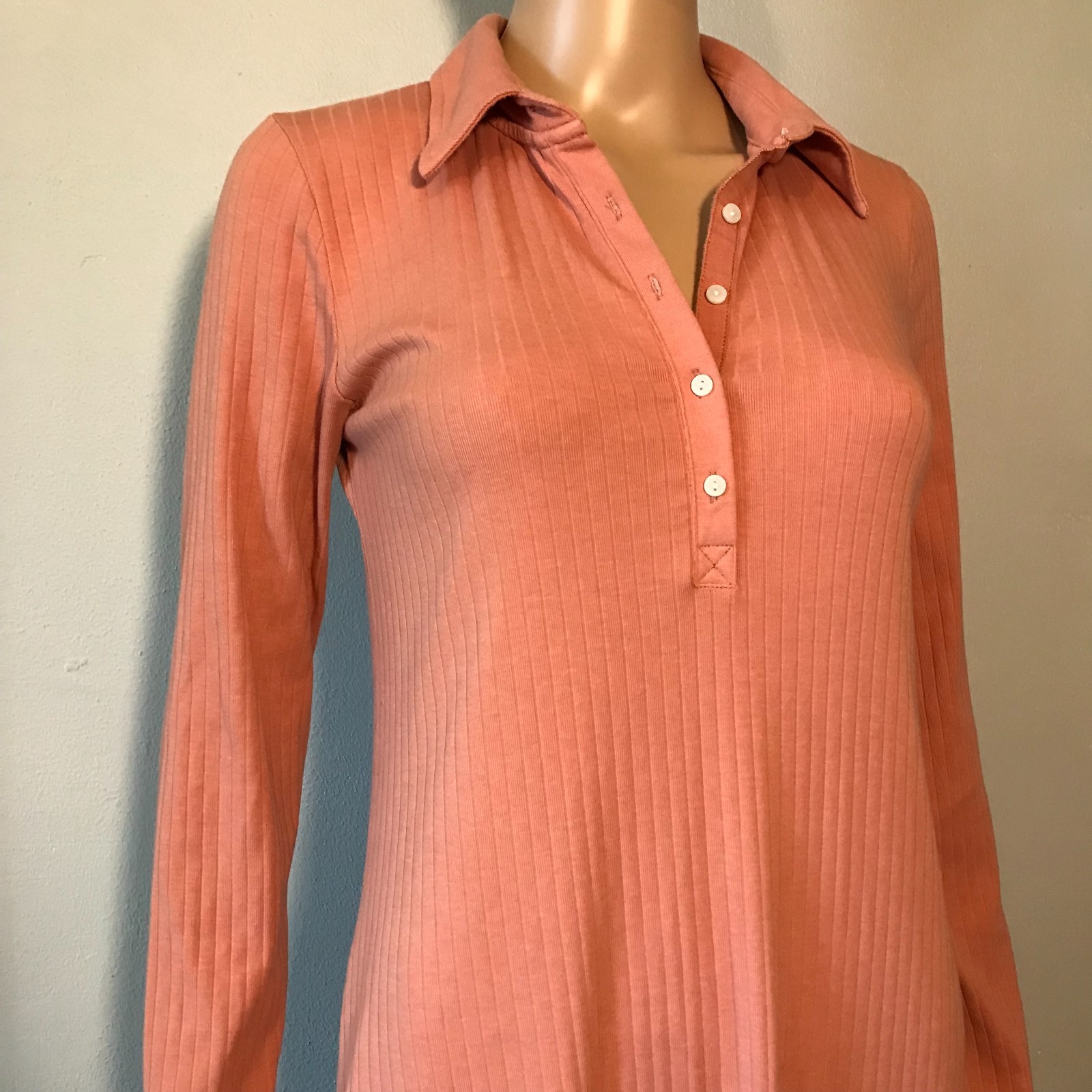 Aerie Women’s Dress Size M Salmon Pink Ribbed 1/2 Button Closure Cotton Blend