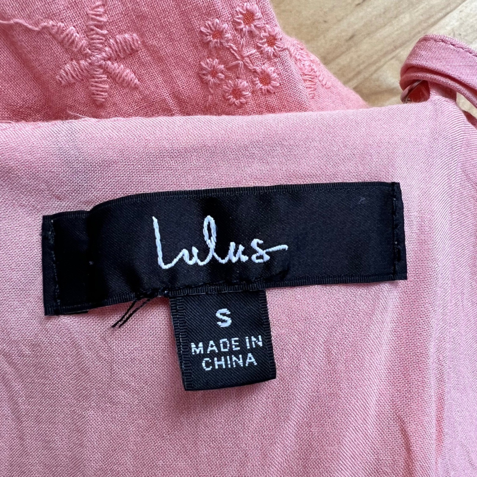 Lulus Peach Pink Eyelet Cotton Midi Dress Ruffle Sweetheart Bustier Pockets S