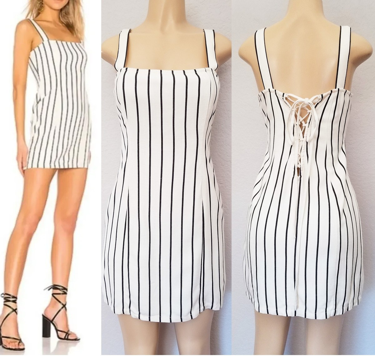 Lovers & Friends Black White Striped Lace Up Back Mini Dress Size M Revolve $158