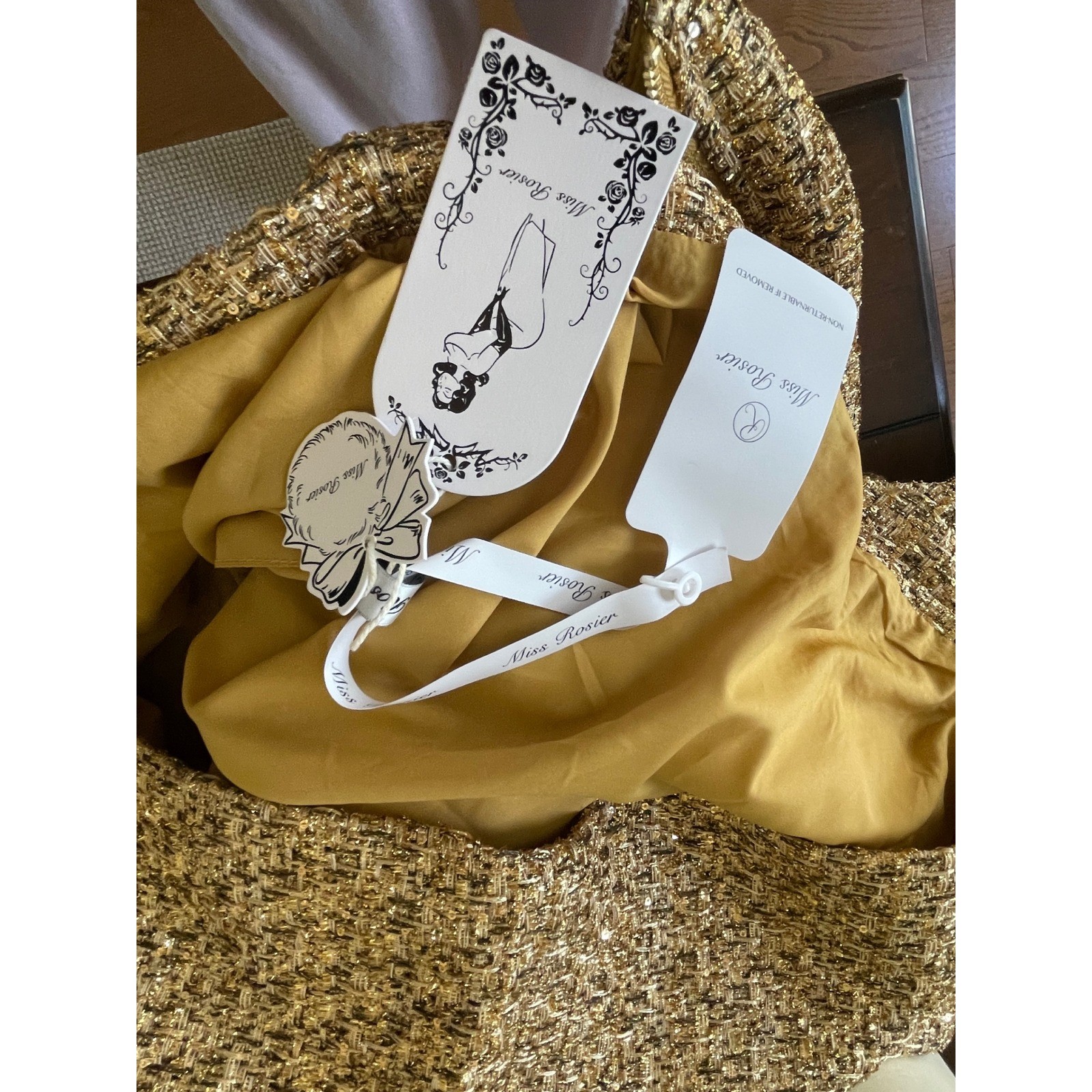 Miss Rosier Size S Arna Gold Metallic Tweed Mini Dress Short Sleeve