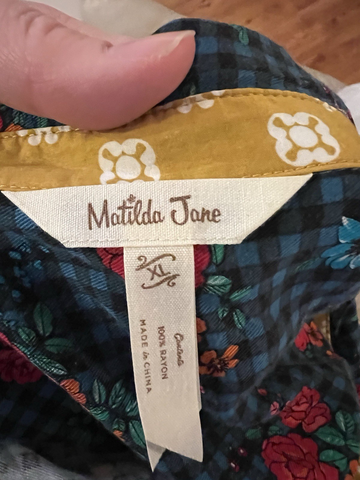 Matilda Jane 2X Floral Gingham Button Tunic Shirt Dress Boho Cottagecore Plus