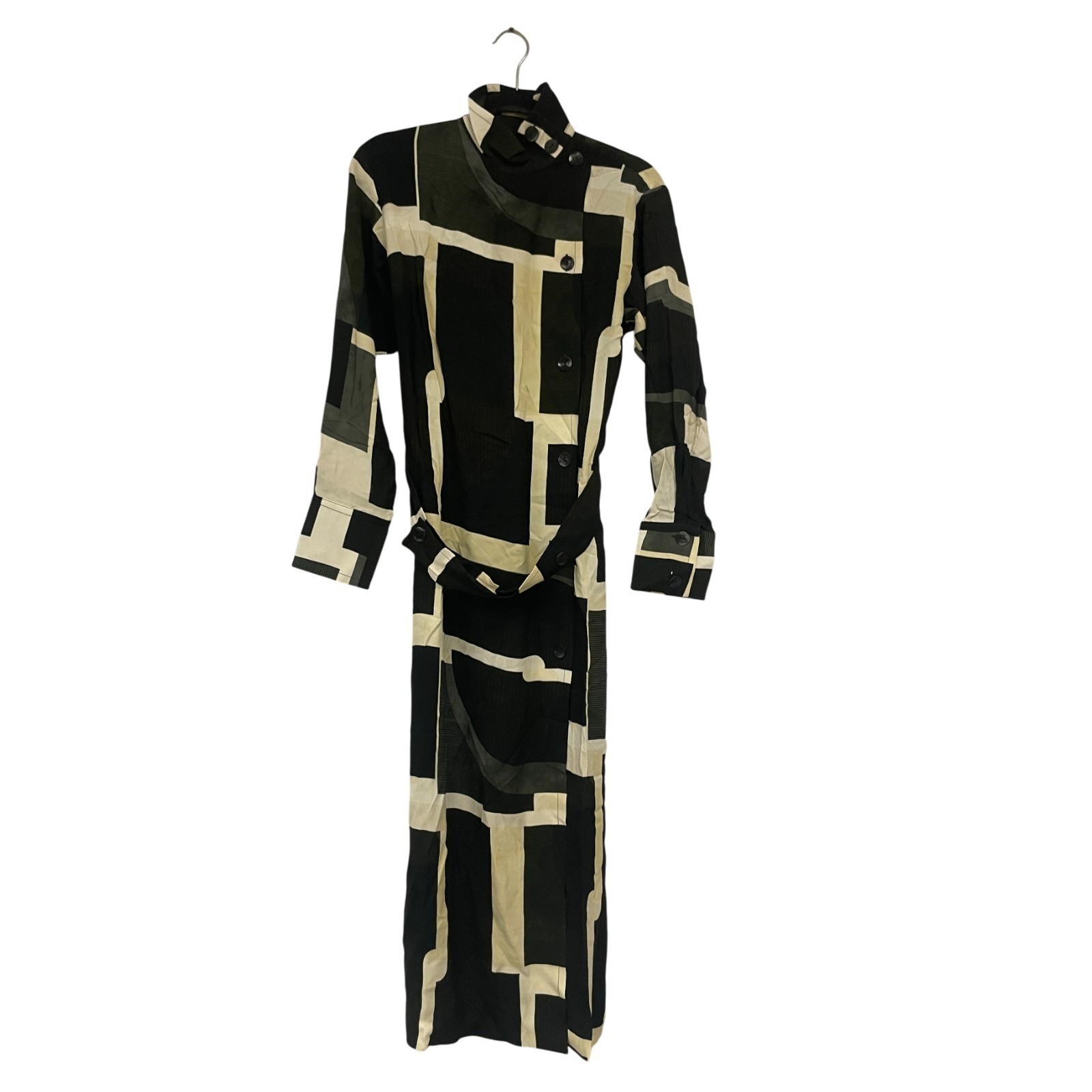 Massimo Dutti Womens Long Dress EU 40 US 8 White Black Geometric 6605/819 NWT