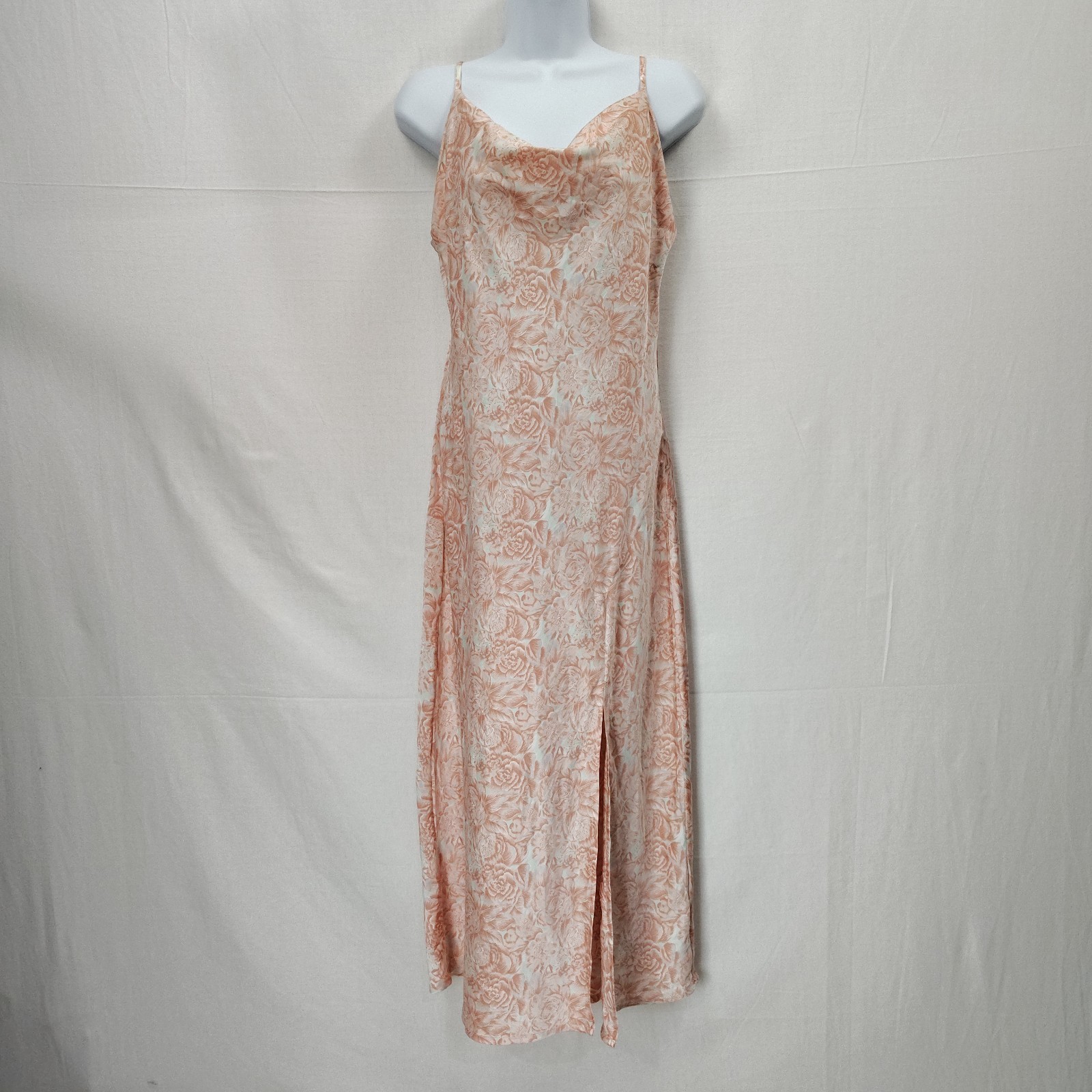 Paper Heart Anthropologie Maxi SLip Dress Sz Medium Cowl Satin Floral Print