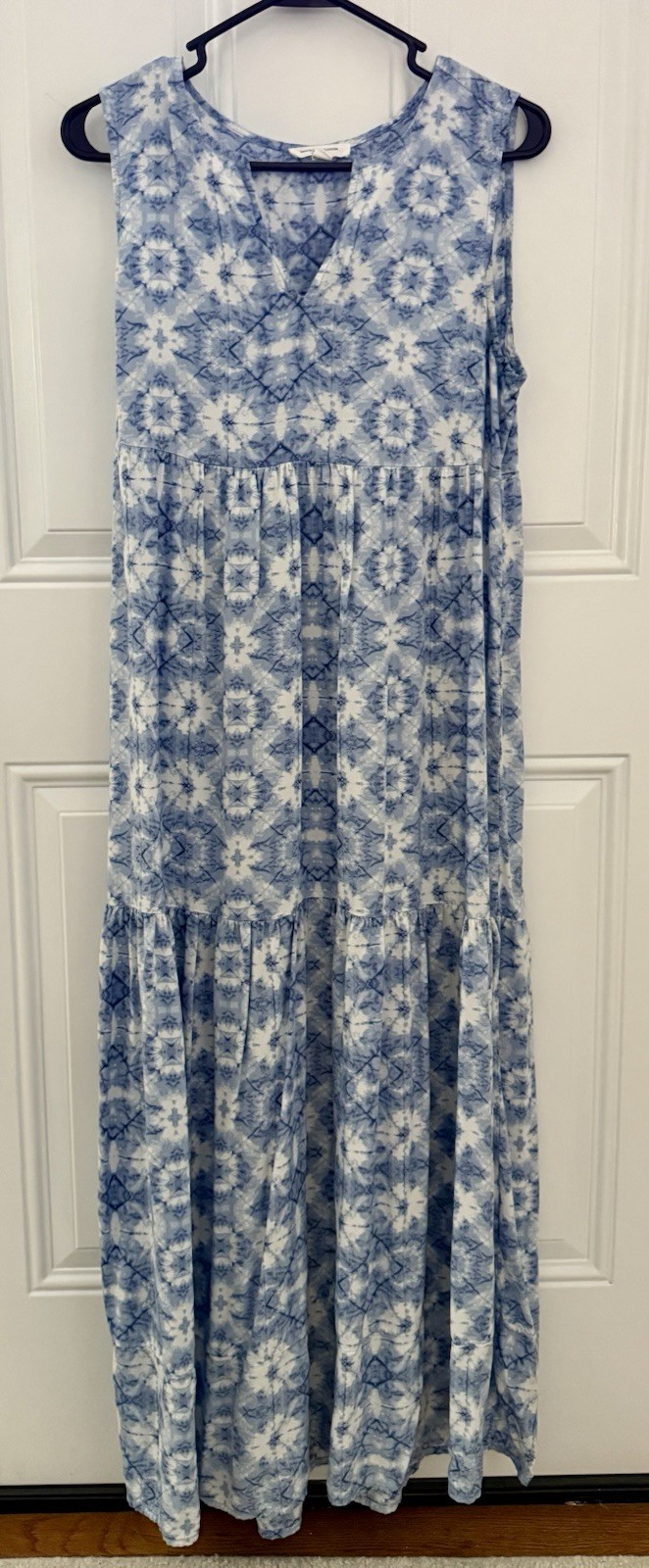 WOMEN’S Beach Lunch Lounge Sleeveless BLUE Tiered Maxi DRESS SIZE SMALL