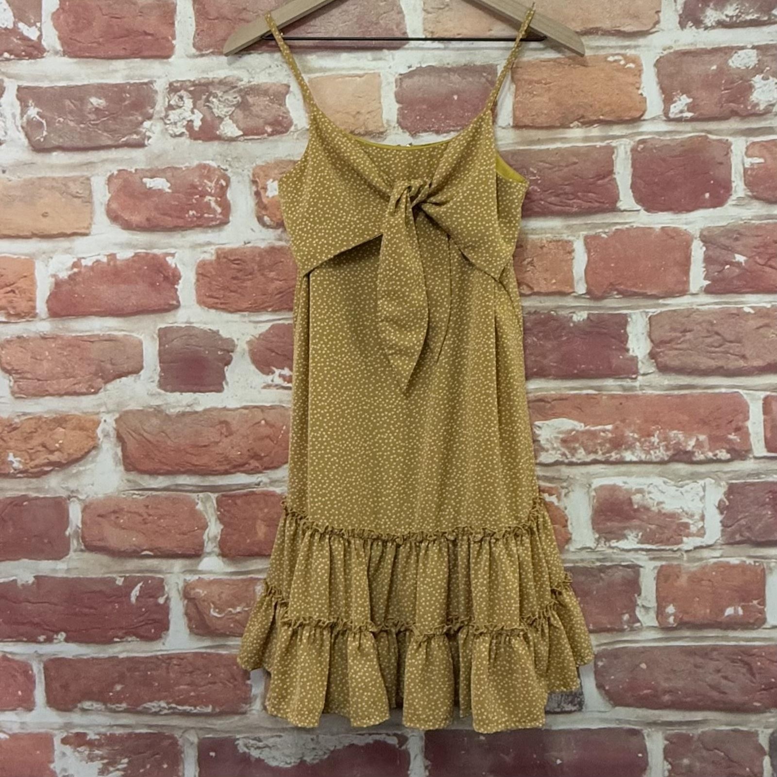 Anthropologie She + Sky Dress Womens Small Tan Speckled Ruffle Casual Sundress