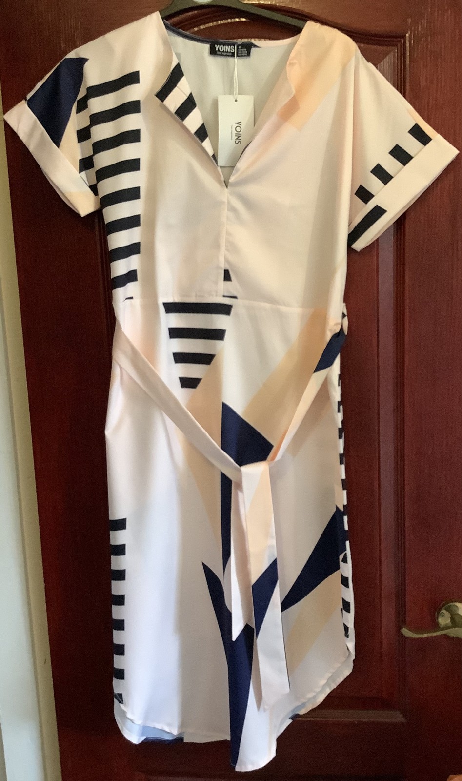 Yoins Stunning Dress – Size M 12-14 – Peach Short Sleeve Tunic Midi Summer