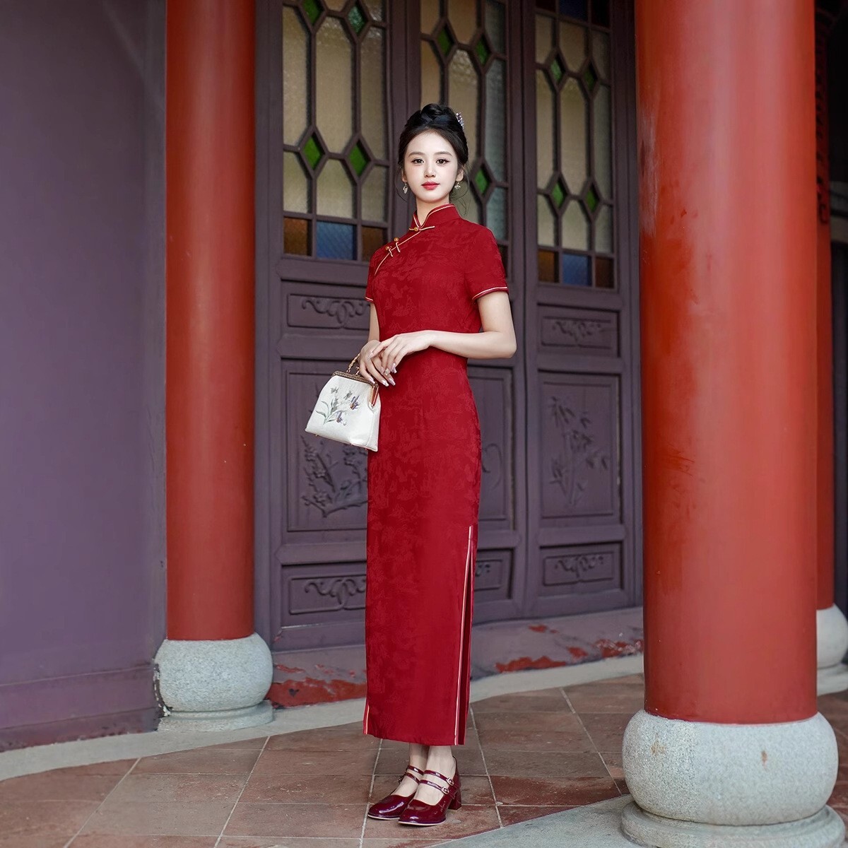 Chinese Traditional Qipao Dress Women Summer Silkly Cheongsam Evening Party Gown