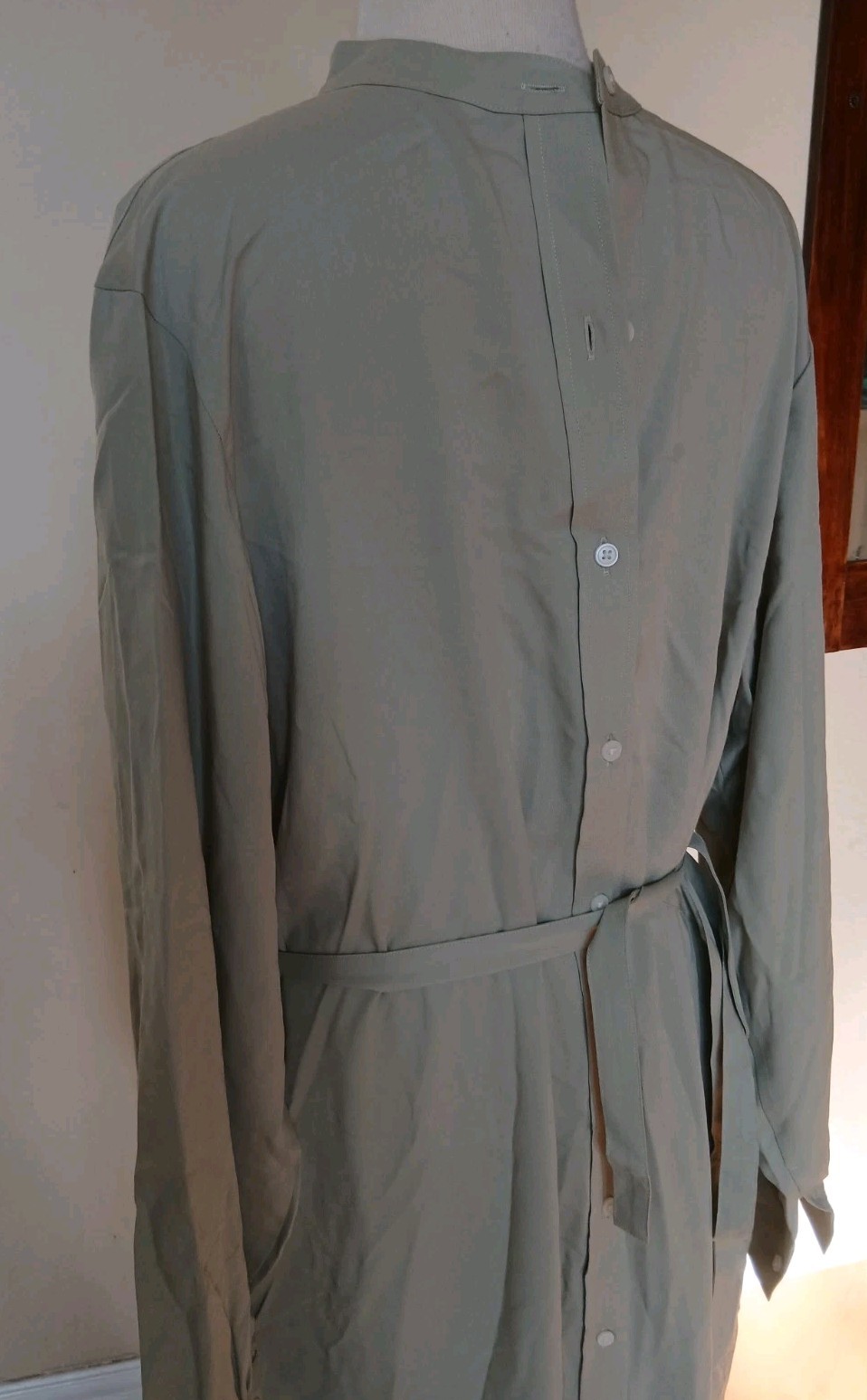 Uniqlo Kimono Cover Up Maxi Belted Light Green Dress Minimalistic Kaftan S/M