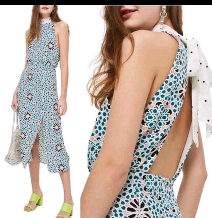 Topshop Geo Tie-Neck Halter Mini Dress SZ 4