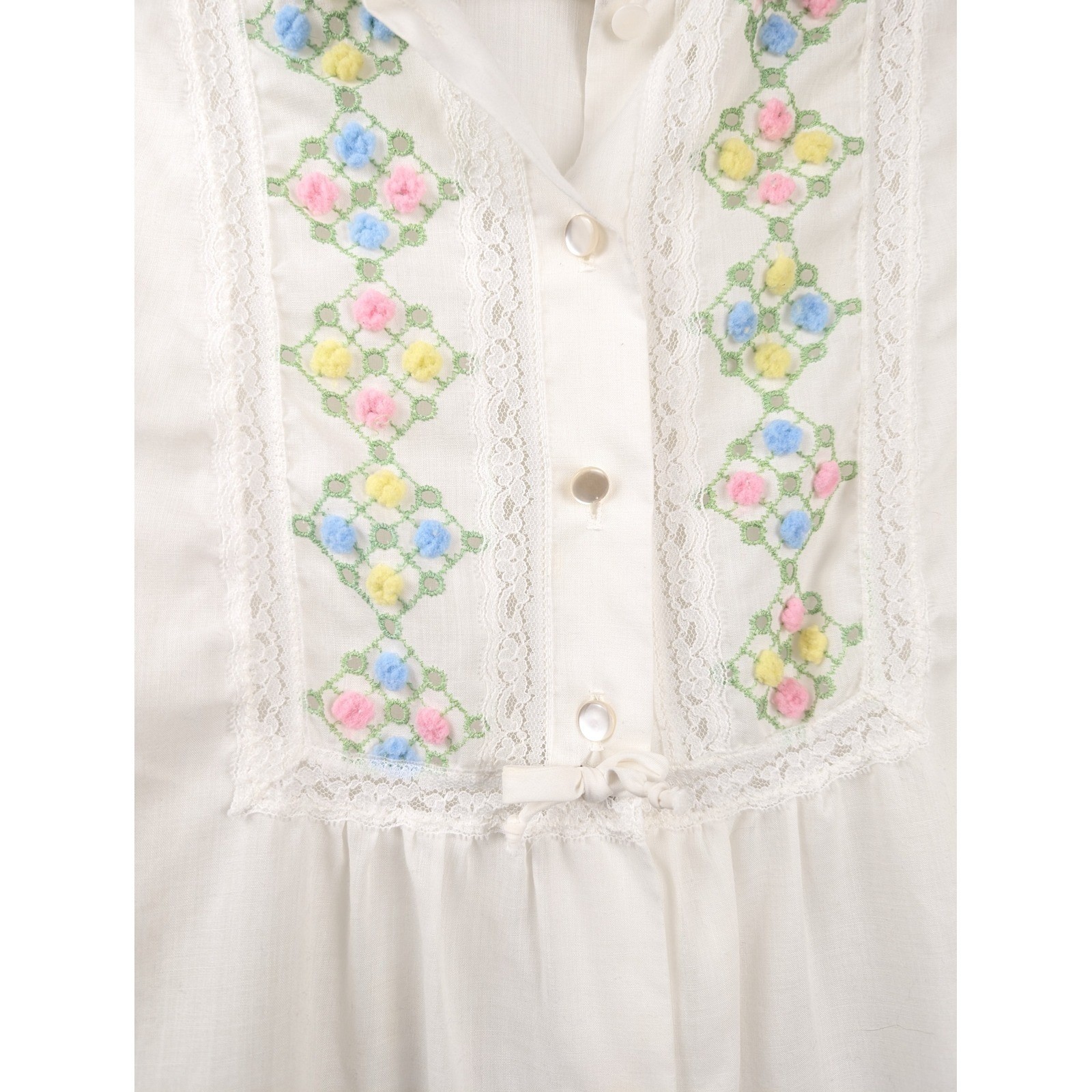 Vtg Floral Embroidered Lace Button Shift Dress Size M White Prairie Cottagecore