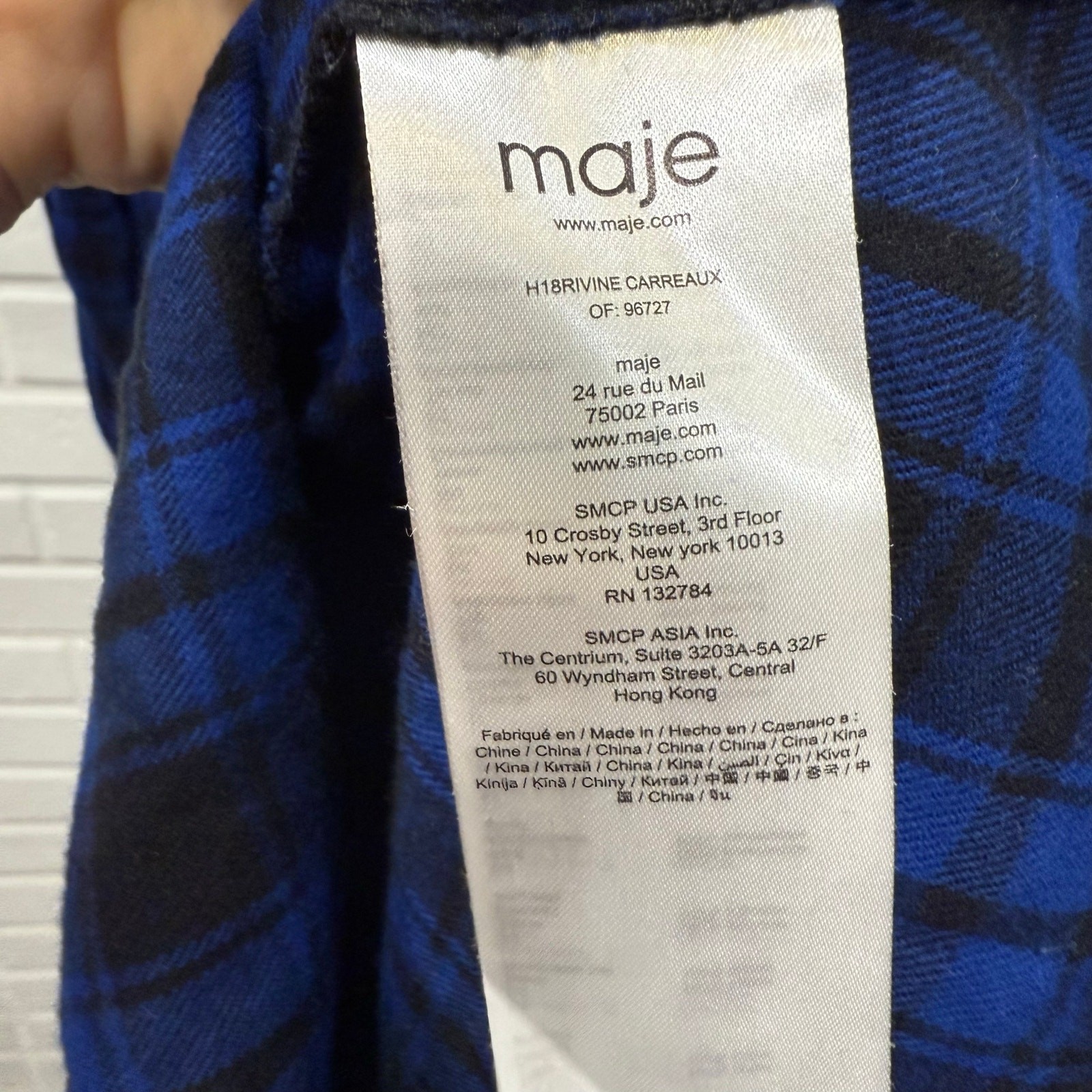 Maje Rivine Plaid A-line Mini Dress Blue Black Check Studded Belt Sz 4 Holiday