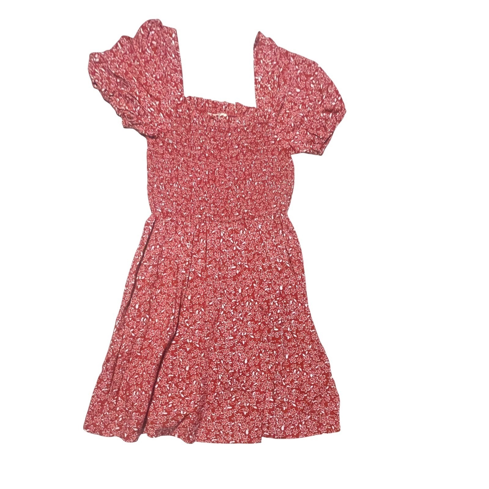 Copper Key Red Floral Smocked Puff Sleeve Mini Dress Square Neck NWT Size S