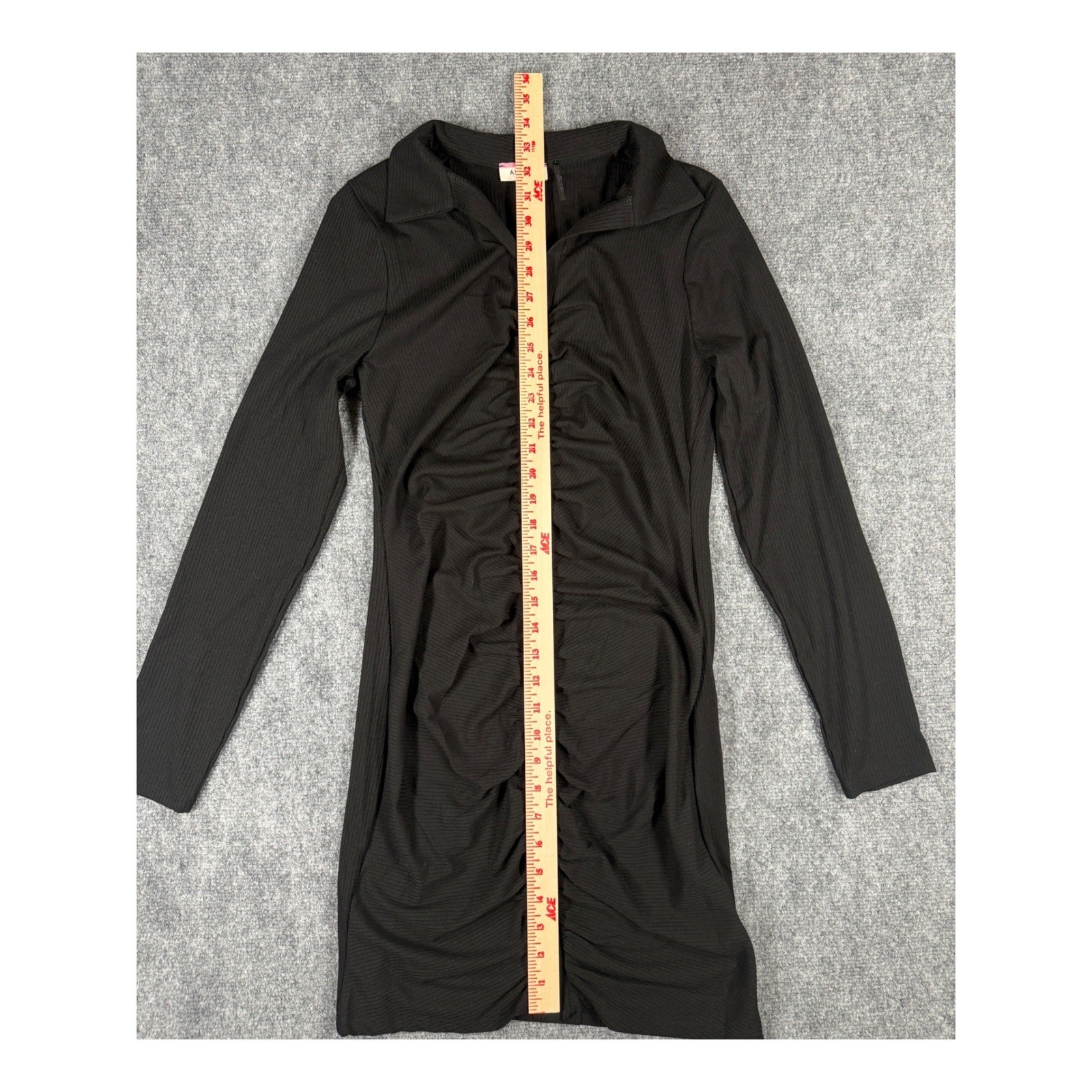 Andree by Unit Womens Medium Black Ribbed Long Sleeve Button Ruched Dress NEW