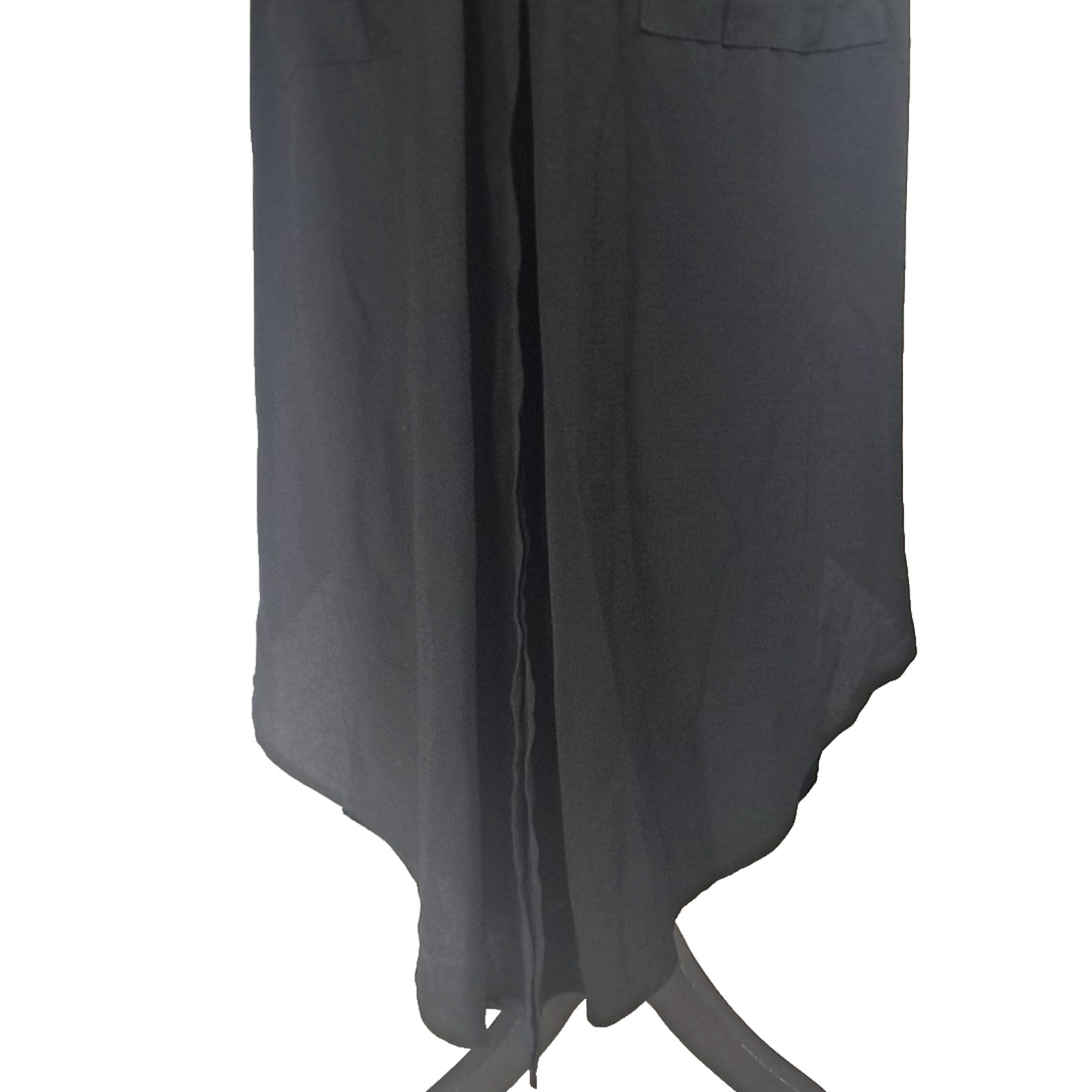 Faux Wrap Split Skirt Roll Tab Sleeve Maxi Dress Size L Black Goth Vamp Festival