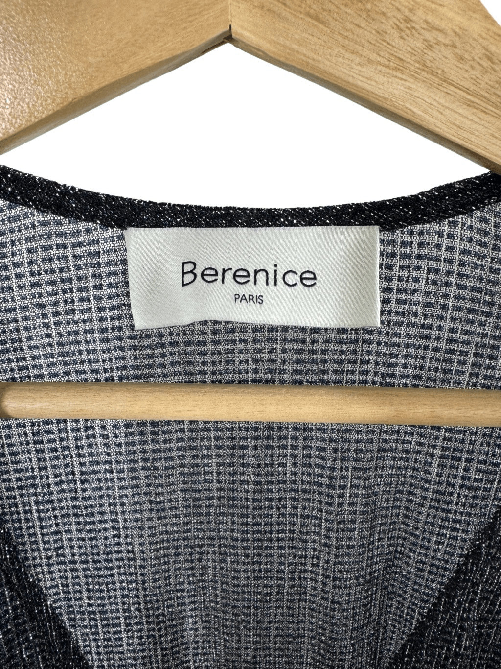 NWT Berenice Metallic Black Long Sleeve Mesh A-line Dress V-neck Ruffle Hem