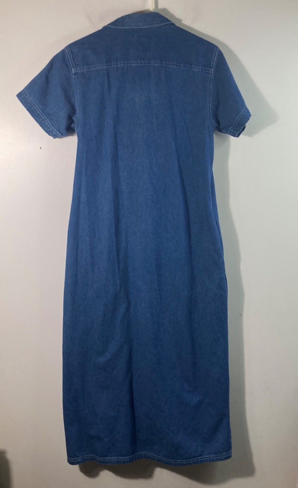 Womens Vintage Sun Belt Denim Button Maxi Dress Short Sleeve S Cotton Pockets