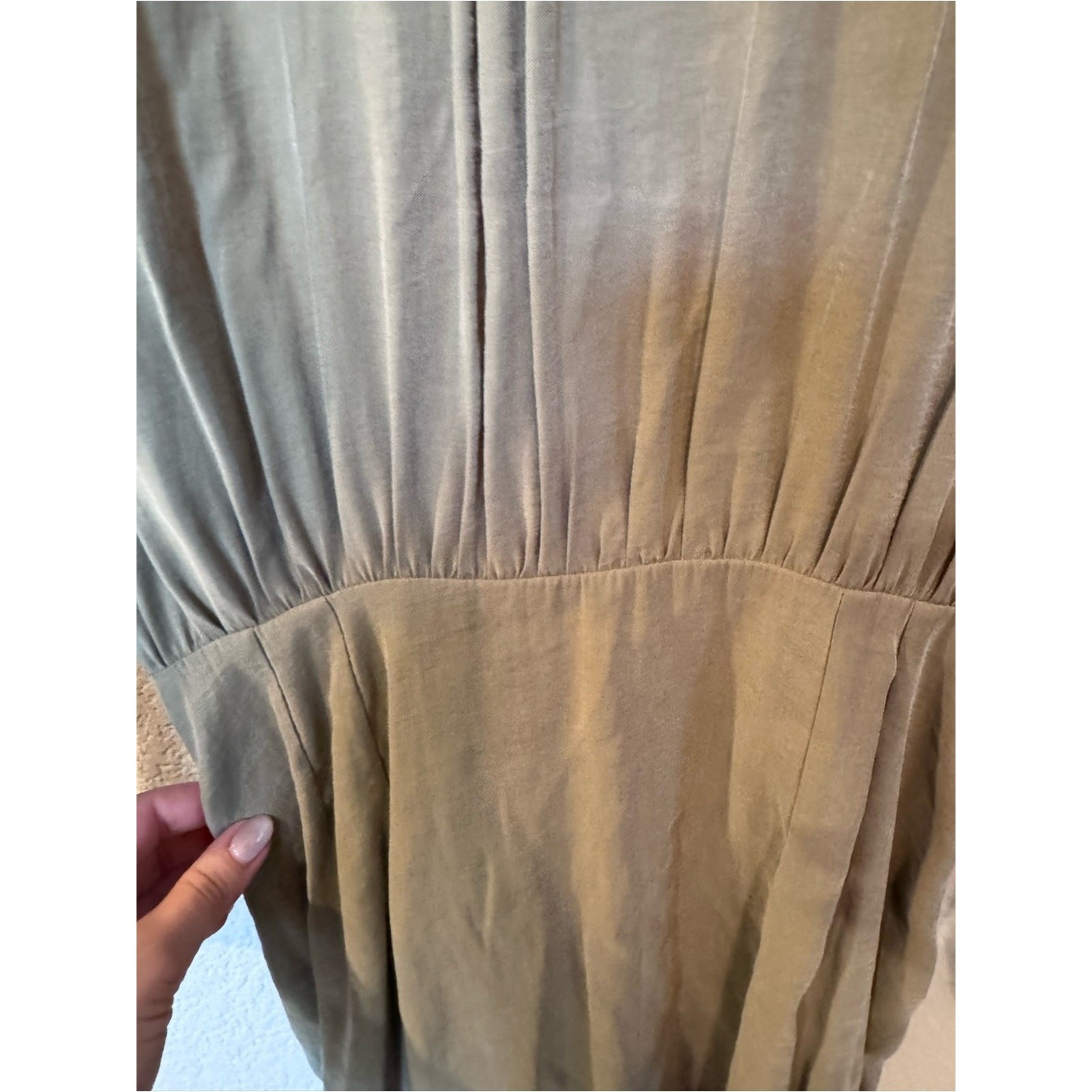 Anthropologie Olive Green Twist Front Midi Dress Size 6 Long Sleeve
